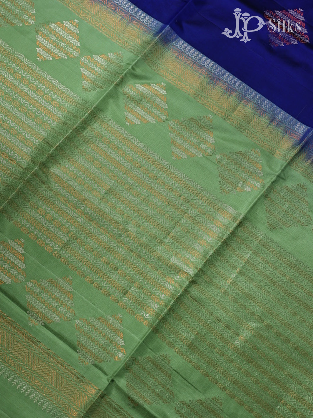 Navy Blue with Pista Green Soft Silk Saree - E4549 - View 4