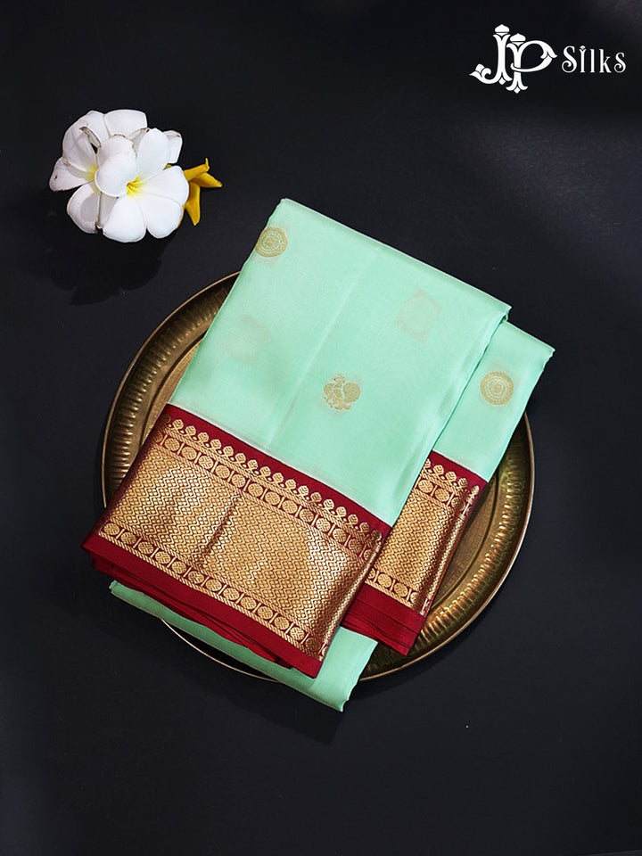 Mint Green & Maroon Pure Silk Mix Saree - G945