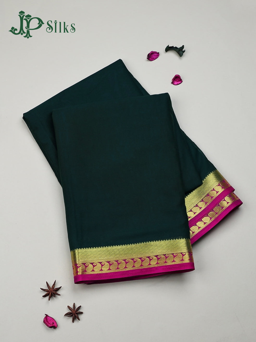 Bottle Green with Rani Pink Semi Mysore Silk Saree - F2425 - View 1