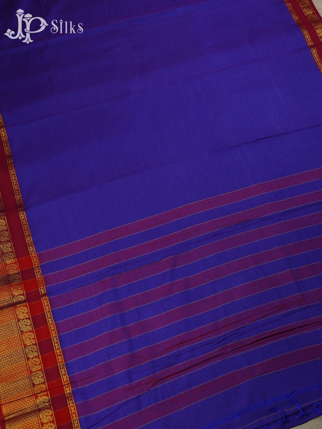 Ink Blue with Maroon Cotton Saree - D10006 - View 3