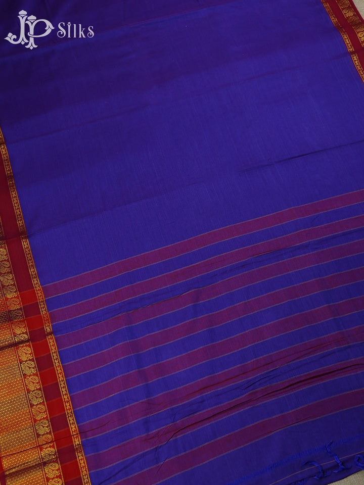 Ink Blue with Maroon Cotton Saree - D10006 - View 3