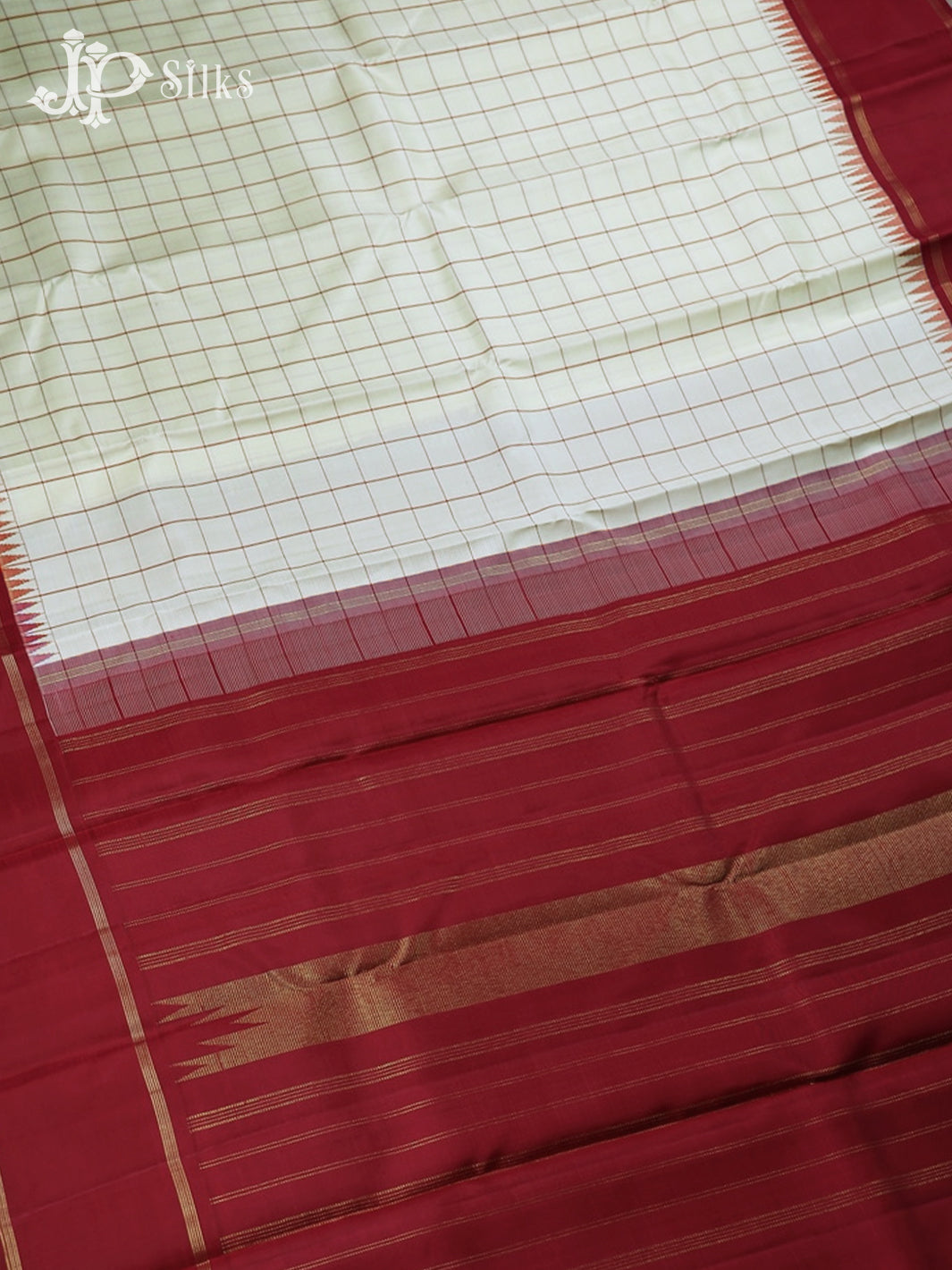 White with Red Kanchipuram Silk Saree - F2344 - View 3