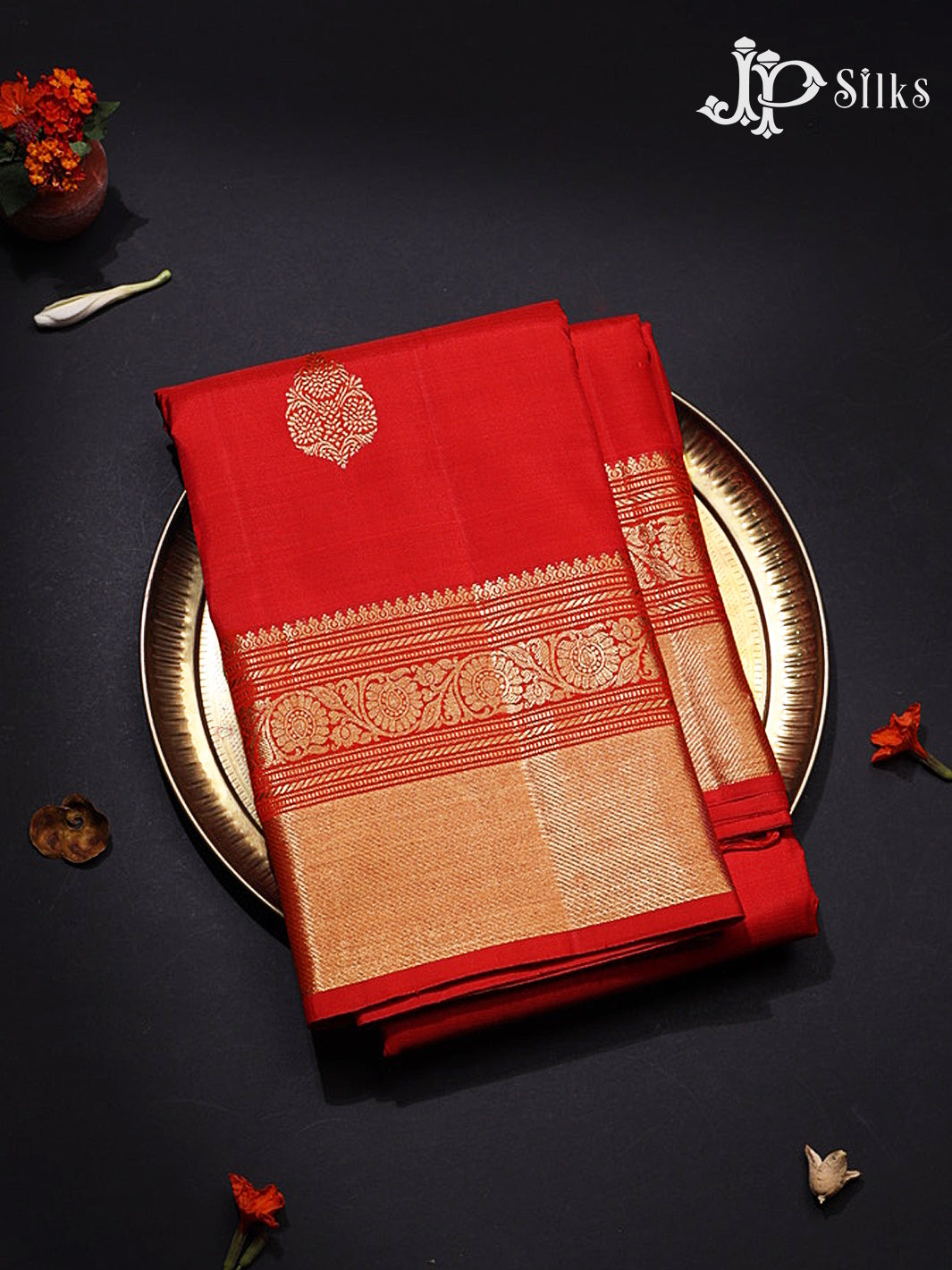 Tomato Red Kanchipuram Silk Saree - G847-view1