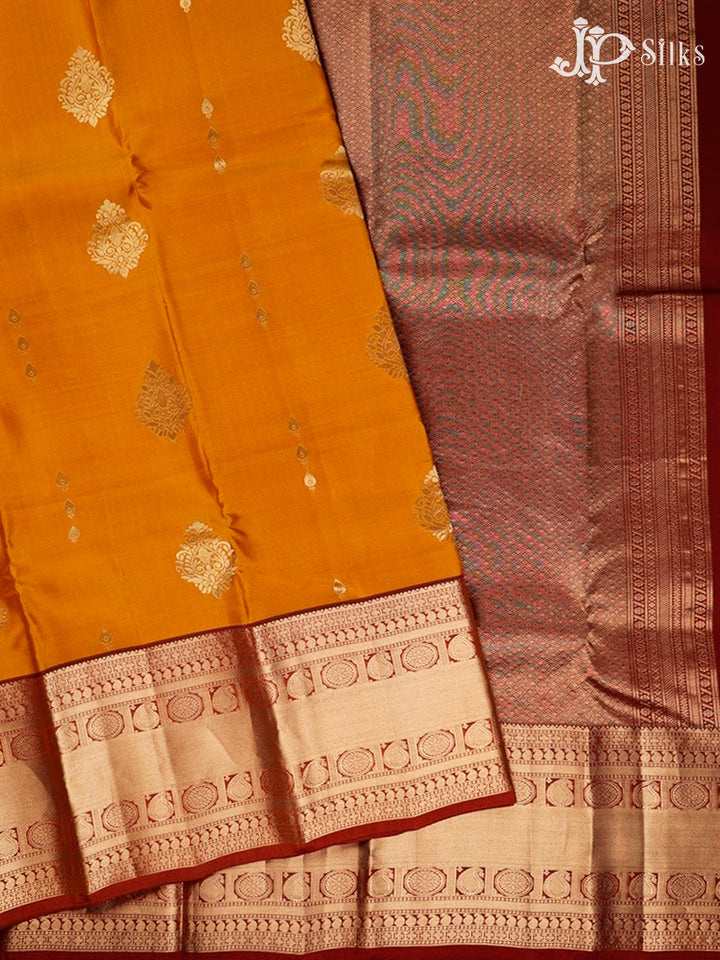 Mustard And Maroon Pure Silk Mixed Saree - G62