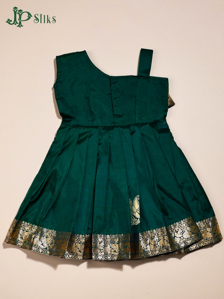 Bottle Green Pure Silk Pleated Frock | 1 Yr - E4289