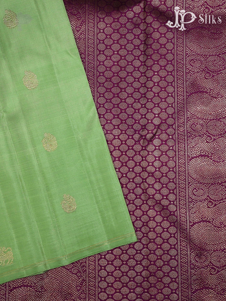 Pista Green & Deep Purple Kanchipuram 2G Zari Silk Saree - H11