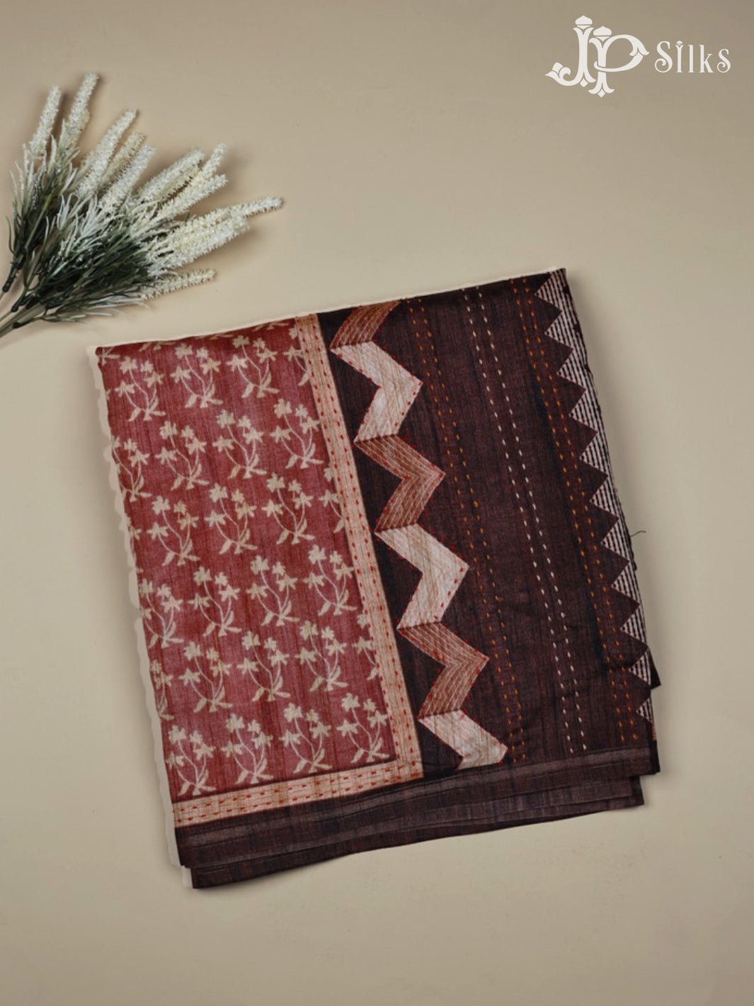 Copper with Coffee Brown Semi Tussar Silk Saree - E3266 - View 1