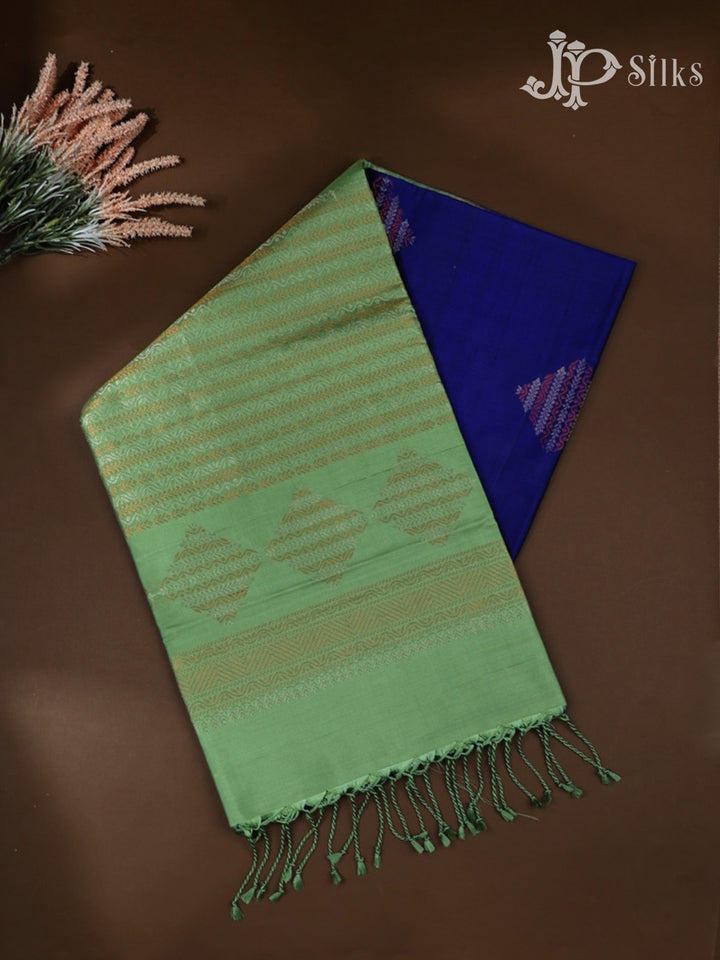 Navy Blue with Pista Green Soft Silk Saree - E4549 - View 1