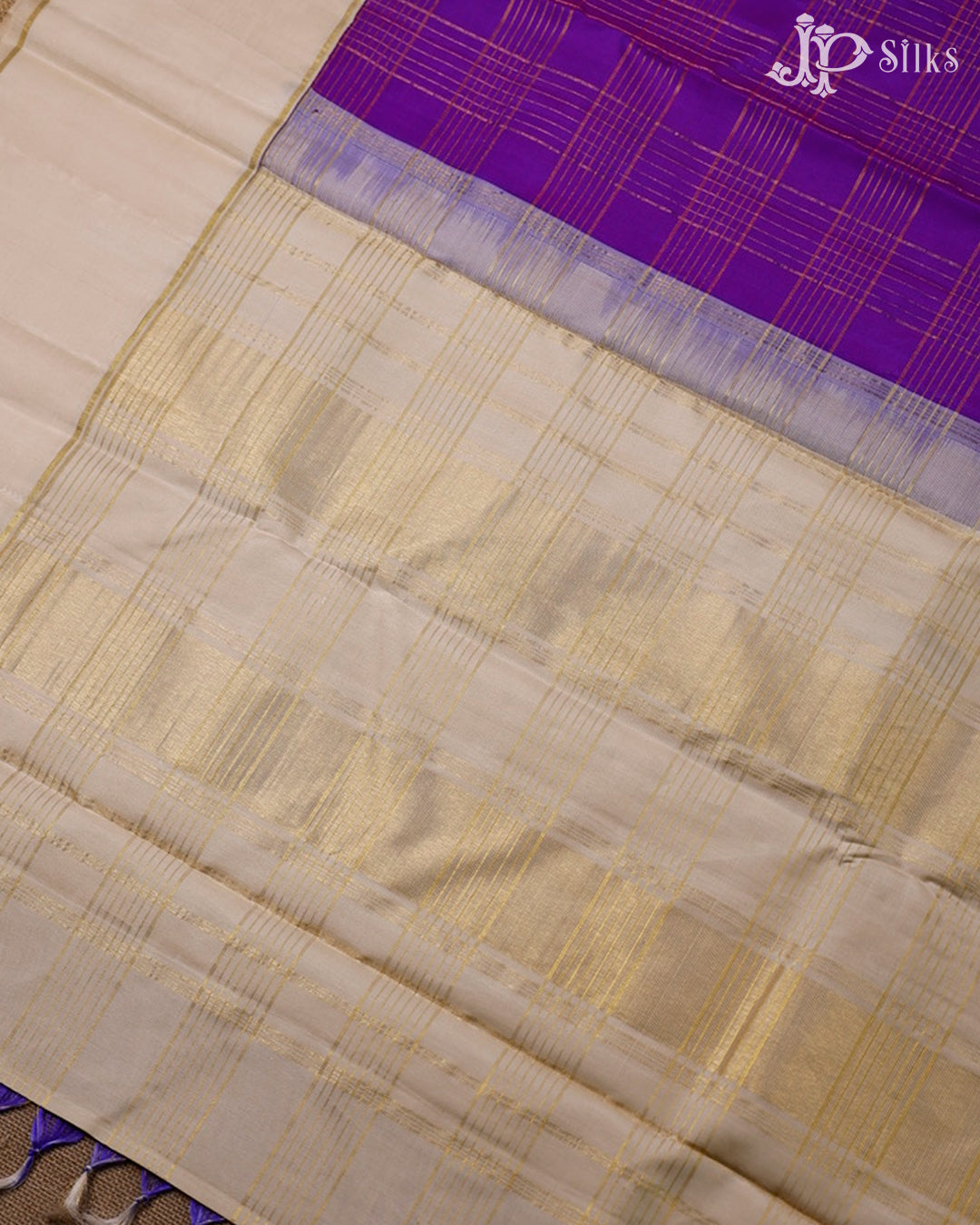 Purple And Cream Kanchipuram Silk Saree - F3493