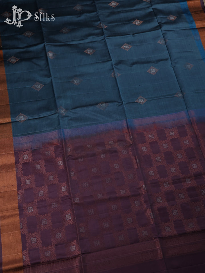 Cerulean Blue and Dark Mauve Soft Silk Saree - D5838