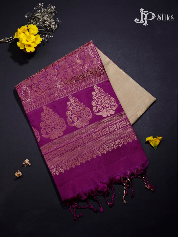 Matte Beige & Purple Soft Silk Saree - E5086-view1