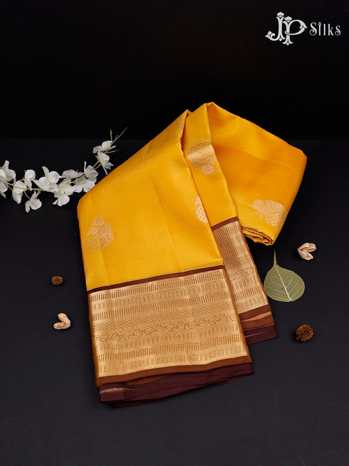 Yellow And Brown Pure Silk Mixed Saree - F3559