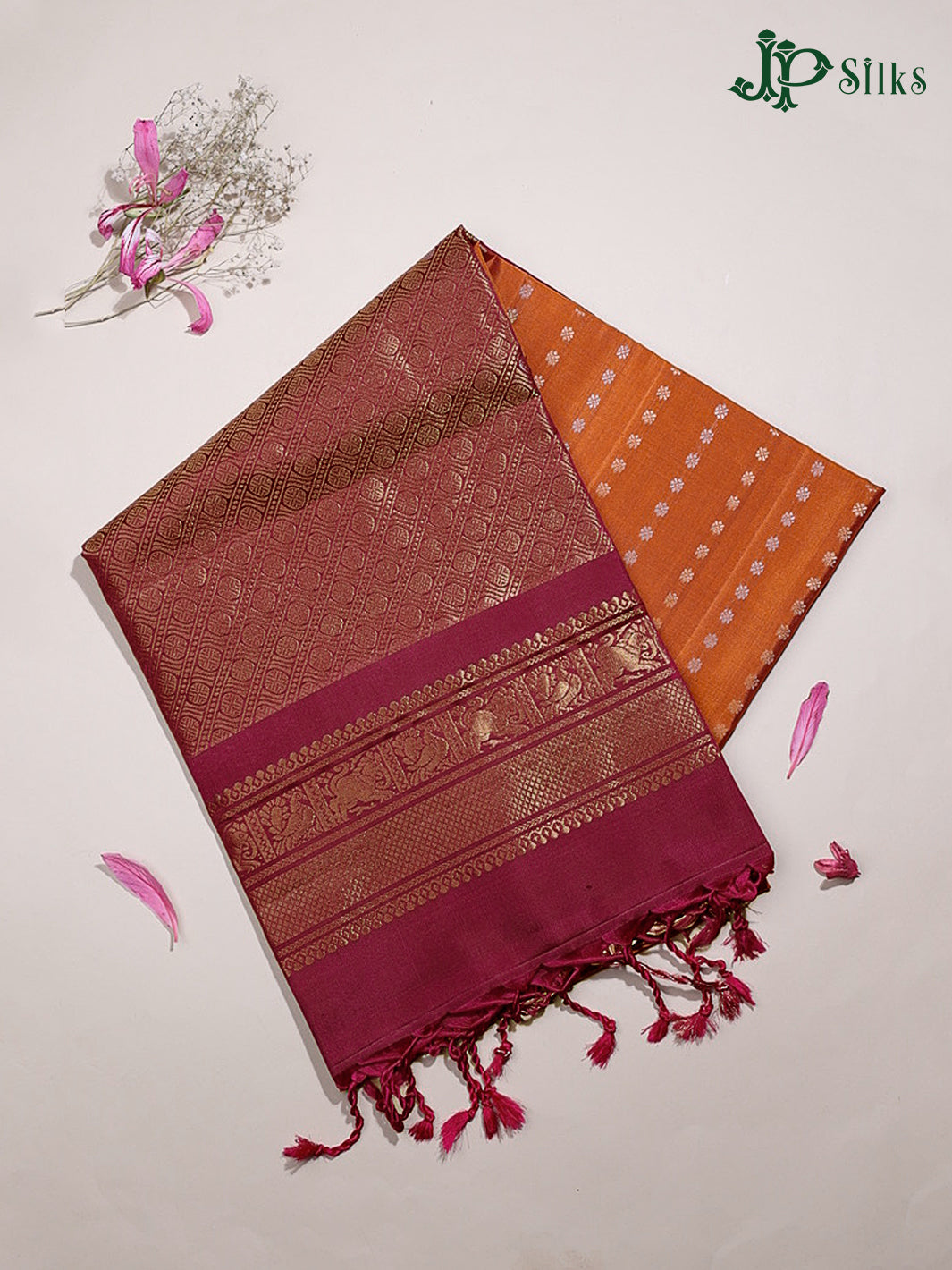 Rust Orange & Magenta Pink Soft Silk Saree - G824-view1
