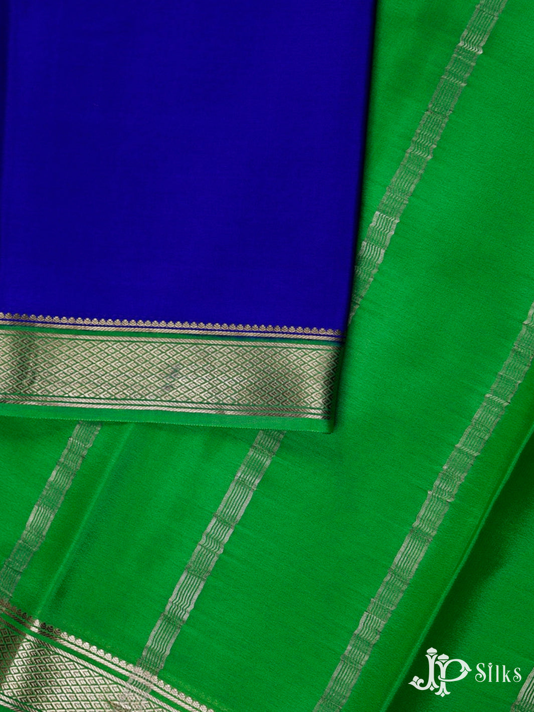 Denim Dark Blue And Green Mysore Silk Saree - F2456