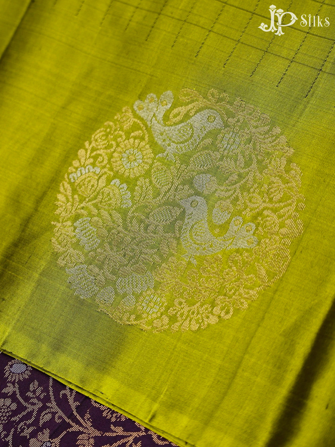 Mehandi Green And Deep Violet Soft Silk Saree - F3472