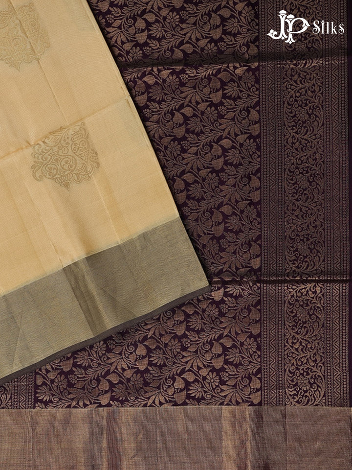 Cream with Deep Wine Soft Silk Saree - F2225 - View 2