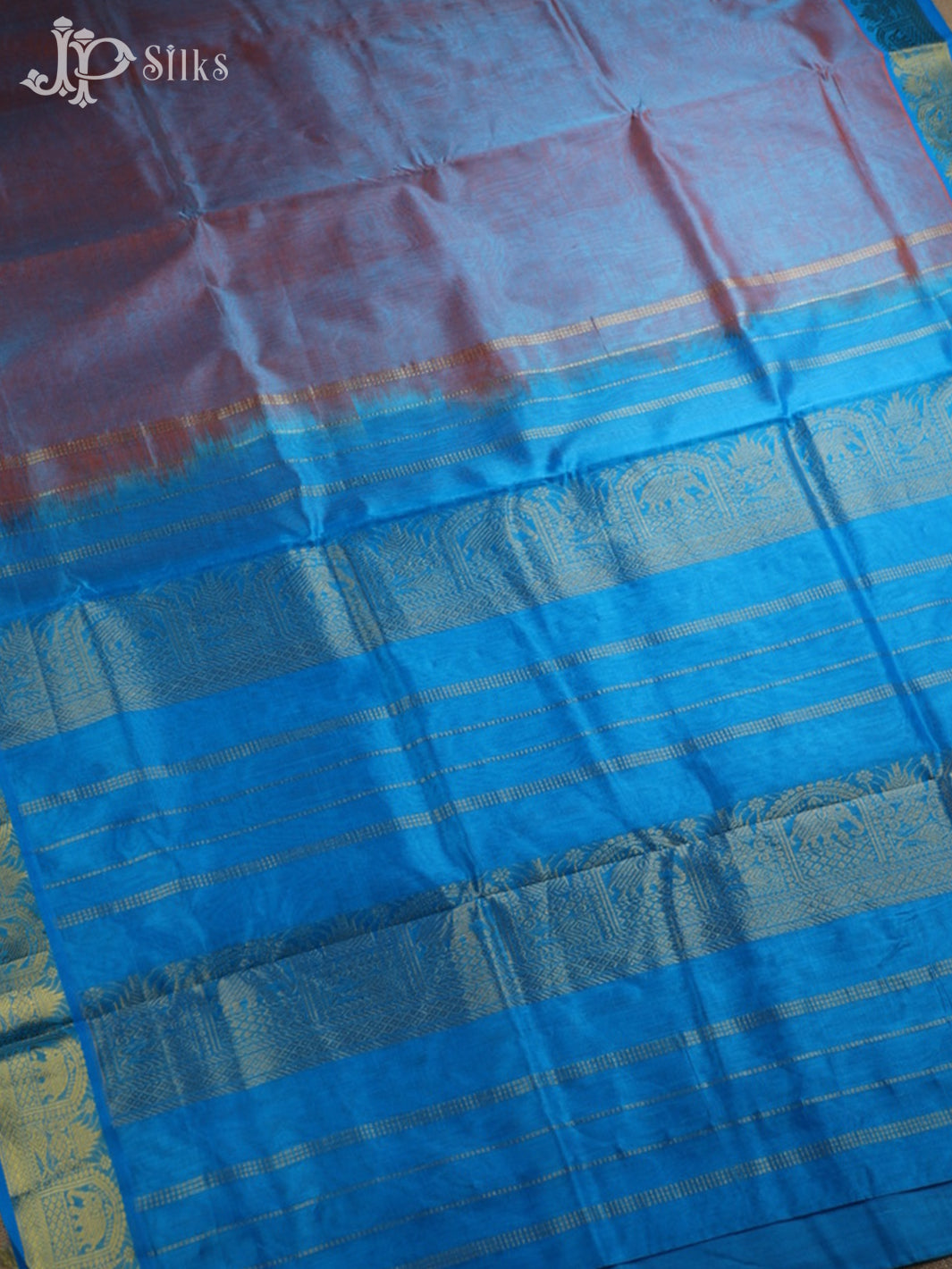 Dual Shade Blue with Sky Blue Silk Cotton Saree - F324 - View 3