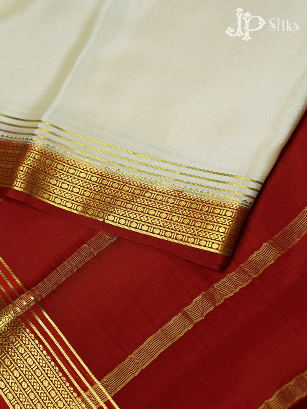 White with Red Mysore Silk Saree - E316 - View 4