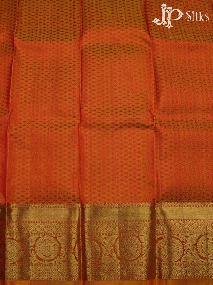 Red with Sunset Orange Pattu Pavadai - D5935 - View 5