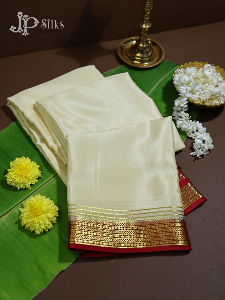 White with Red Mysore Silk Saree - E316 - View 1