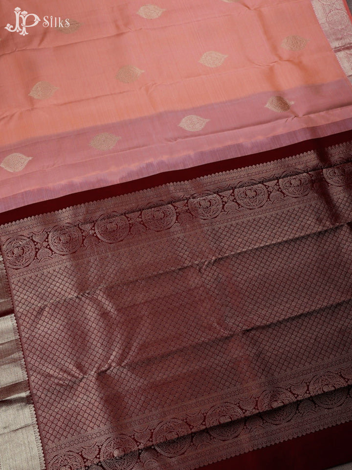 Peach And Maroon Kanchipuram Silk Saree - F2331