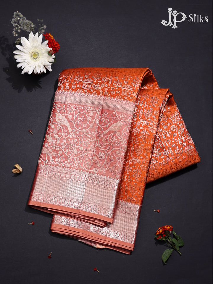 Orange & Peachy Pink Kanchipuram Silk Saree - G852
