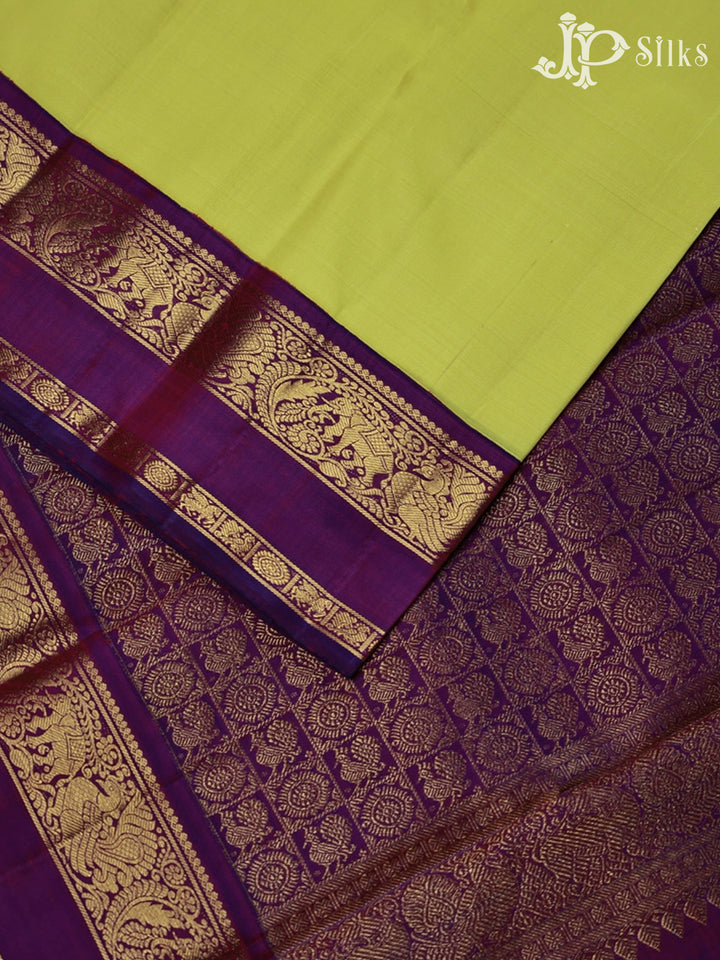  Neon Yellow with Dark Magenta Kanchipuram Silk Saree - F2348 - View 5