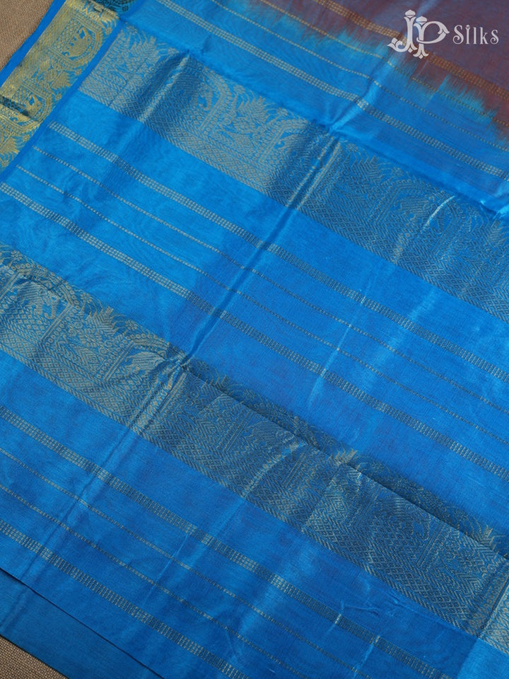 Dual Shade Blue with Sky Blue Silk Cotton Saree - F324 - View 5