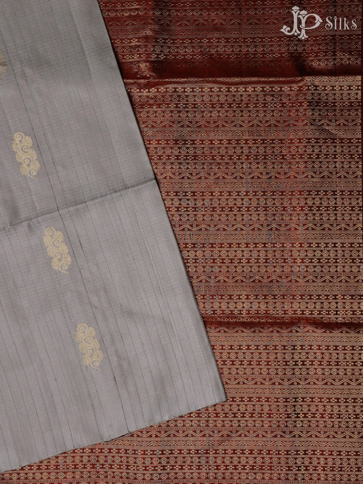 Grey And Maroon Soft Silk Saree - F3471