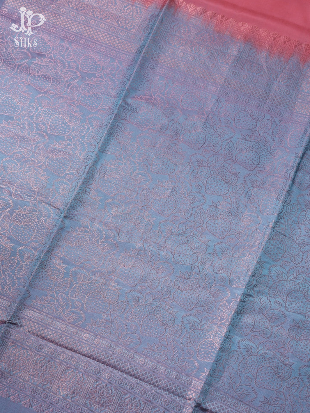 Peach Pink with Light Steel Blue Soft Silk Saree - E5616 - view 5