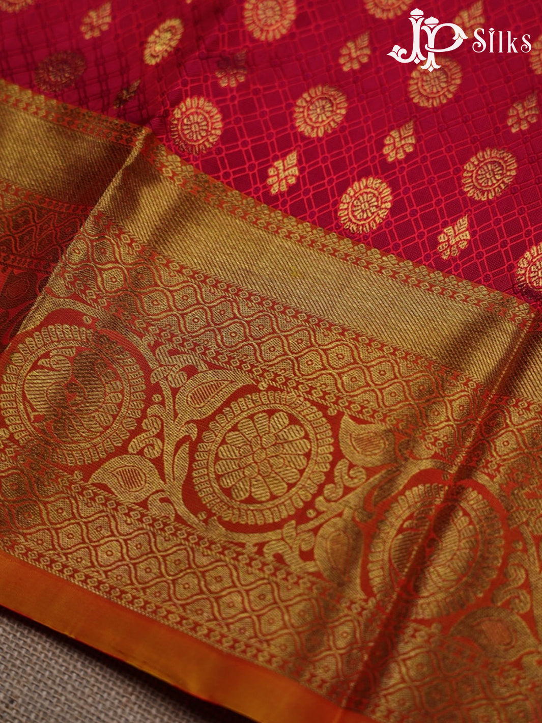 Red with Sunset Orange Pattu Pavadai - D5935 - View 4