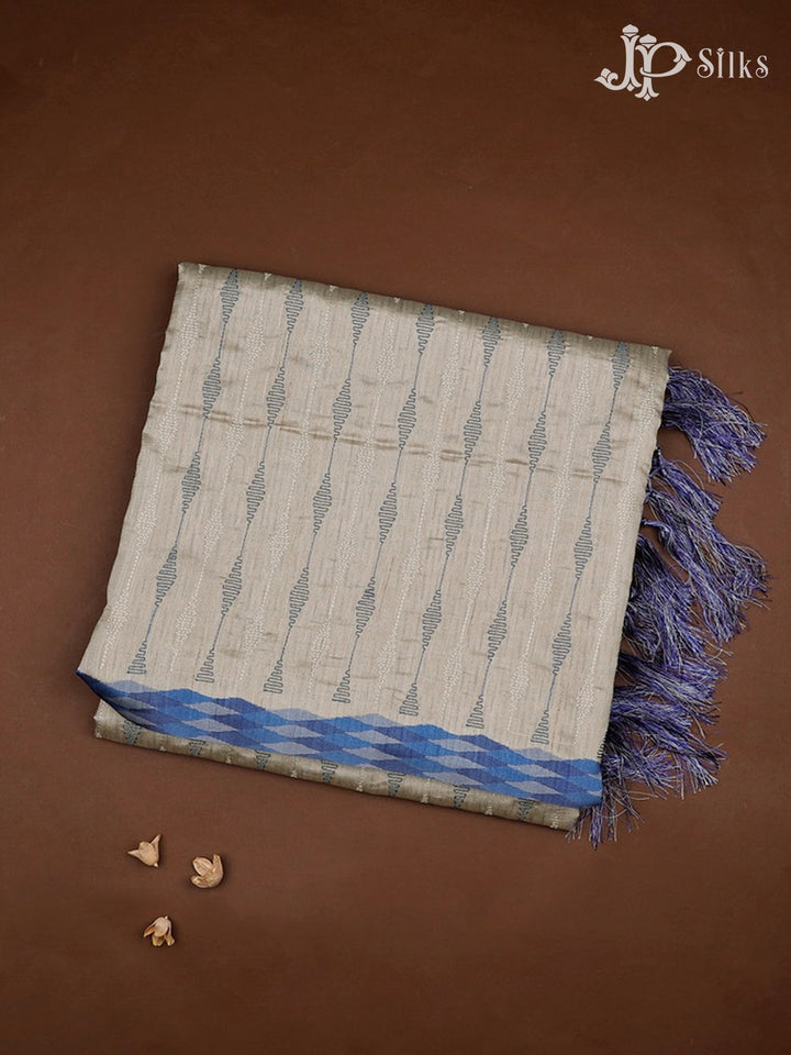 Off-White And Blue Semi Tussar Saree - G113