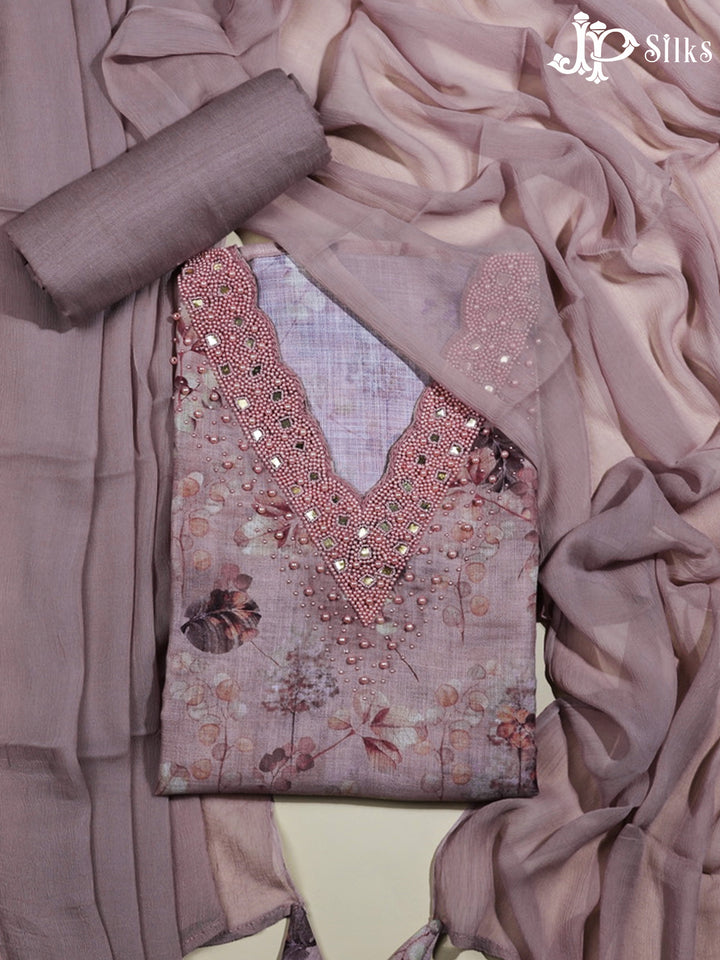 Greyish Pink Linen Chudithar Material - E6221 - View 1