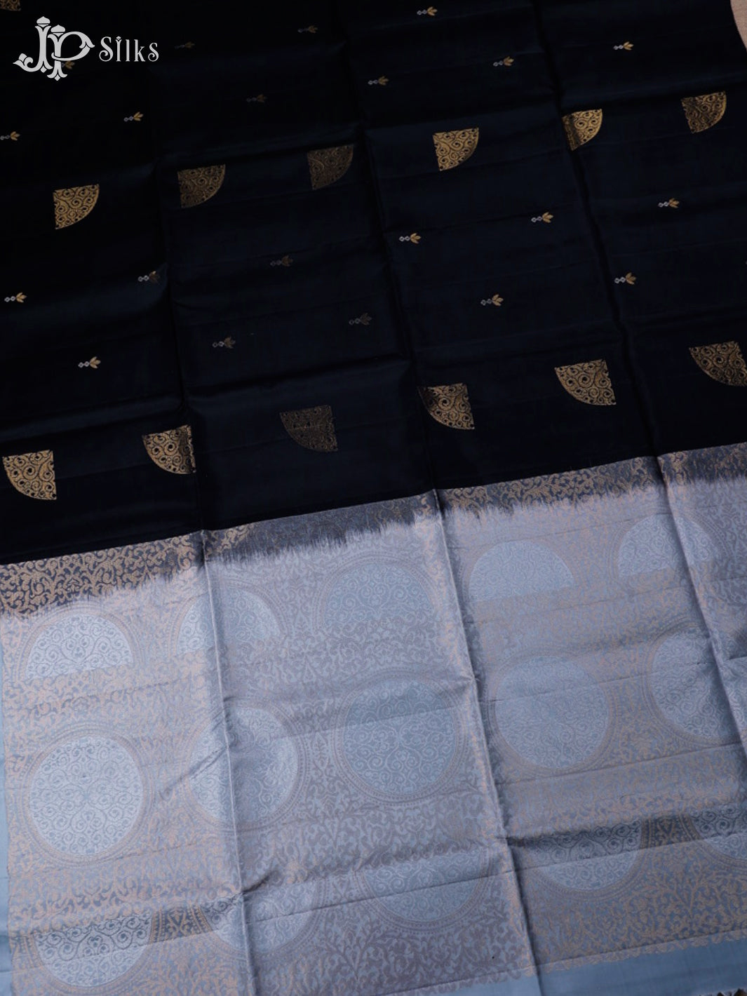 Black and Light Grey Soft Silk Saree - F2471