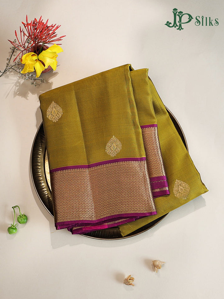 Mehandi Green & Dark Magenta Pure Silk Mix Saree - G929