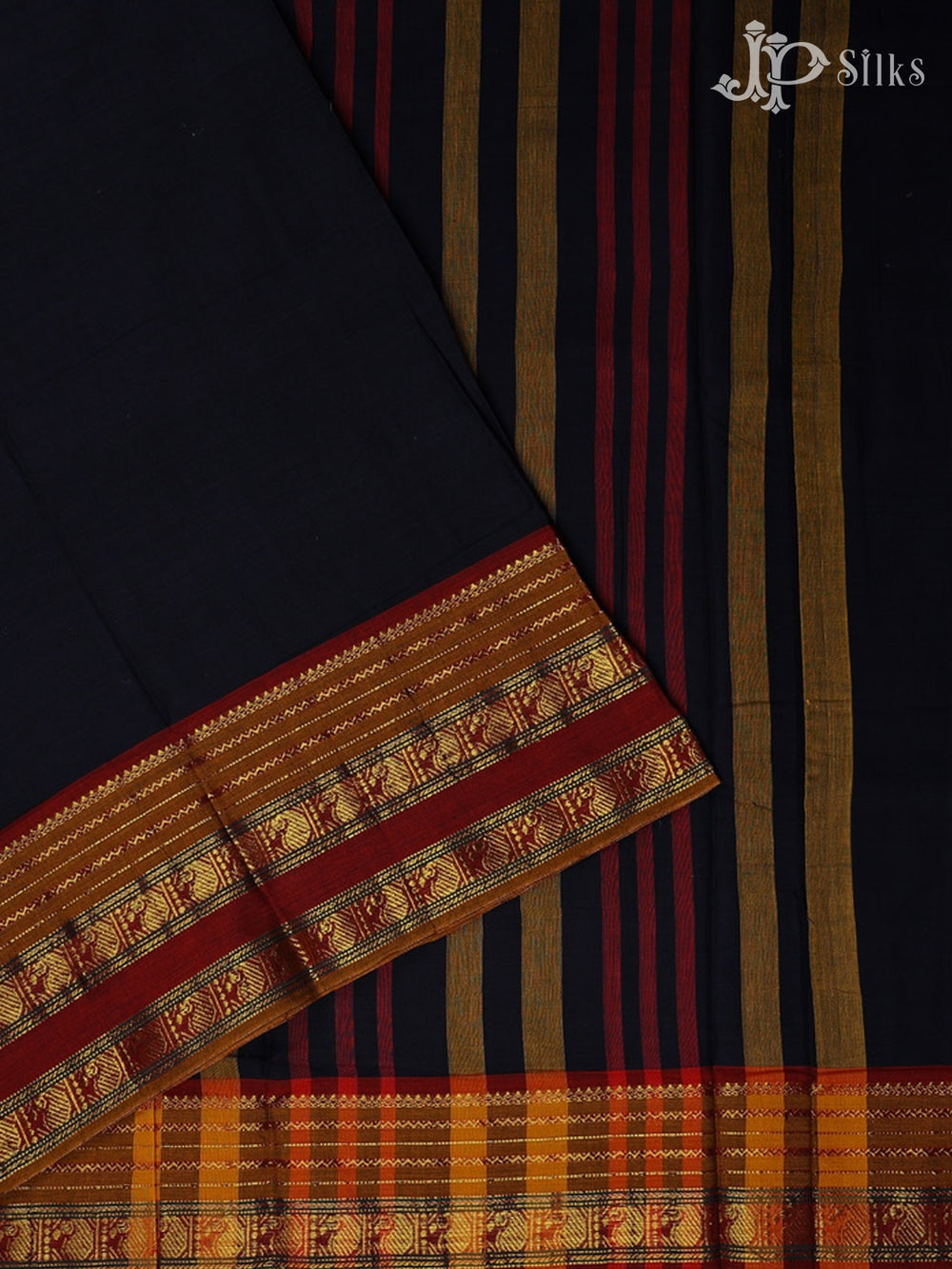 Black with Maroon Cotton Saree - E2781 - View 2