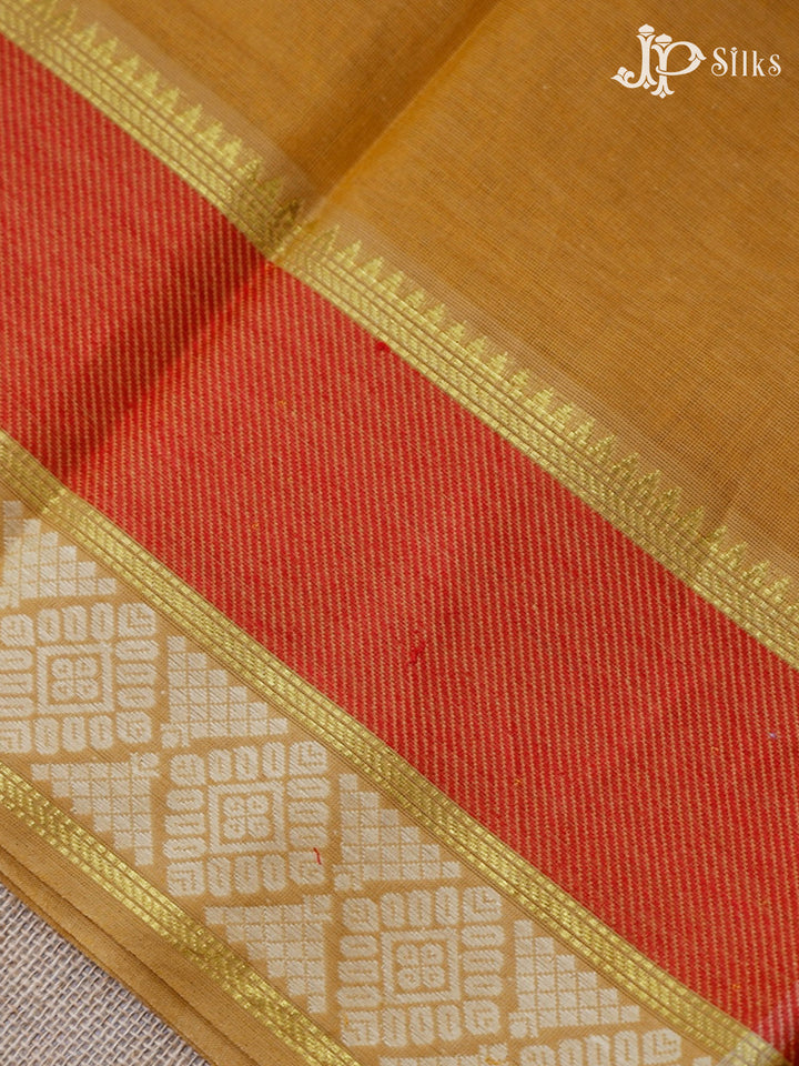 Mustard Yellow And Red Cotton Saree - F2786