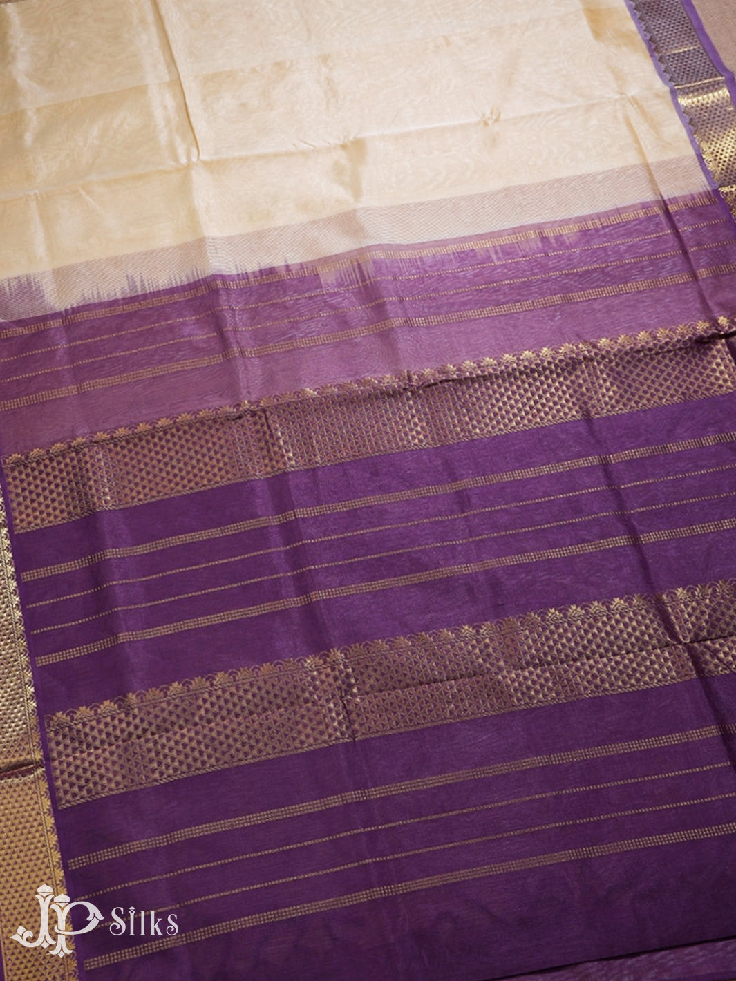 Off- White and Lavender Purple Silk Cotton Saree - F3418