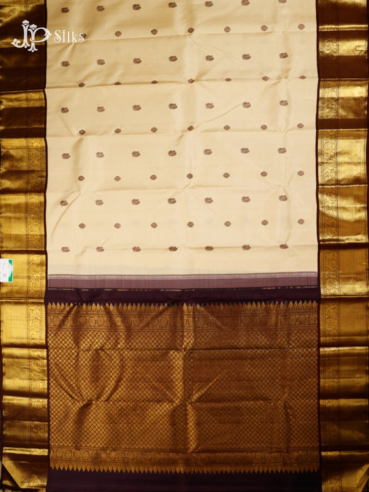 Cream & Coffee Brown Bridal Kanchipuram Silk Saree - G833-view5