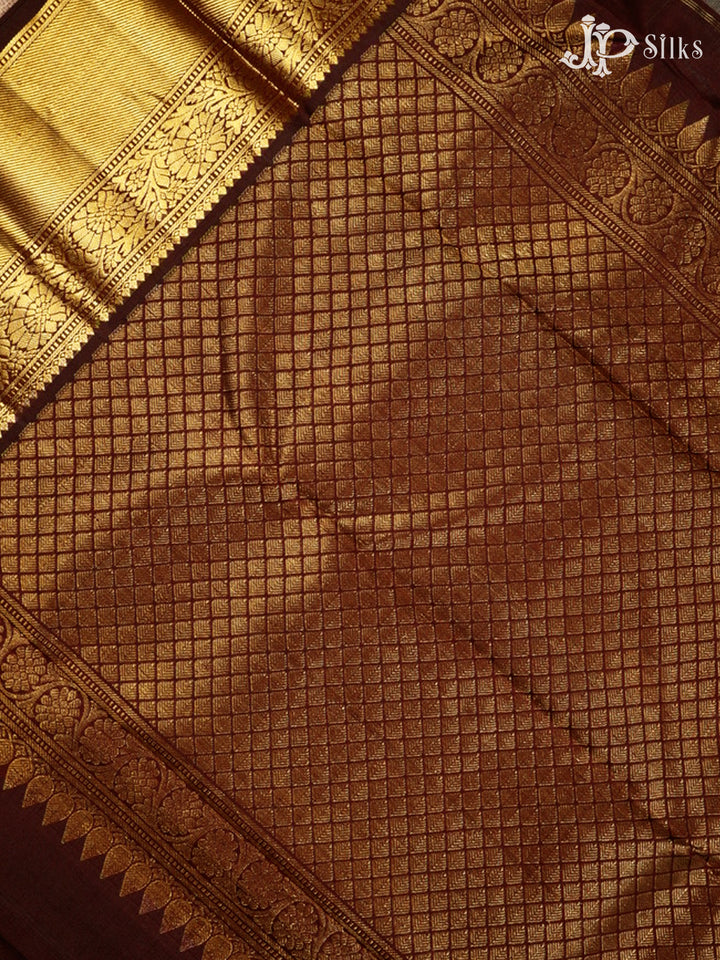 Cream & Coffee Brown Bridal Kanchipuram Silk Saree - G833-view6