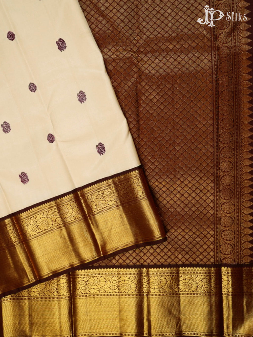Cream & Coffee Brown Bridal Kanchipuram Silk Saree - G833-view2