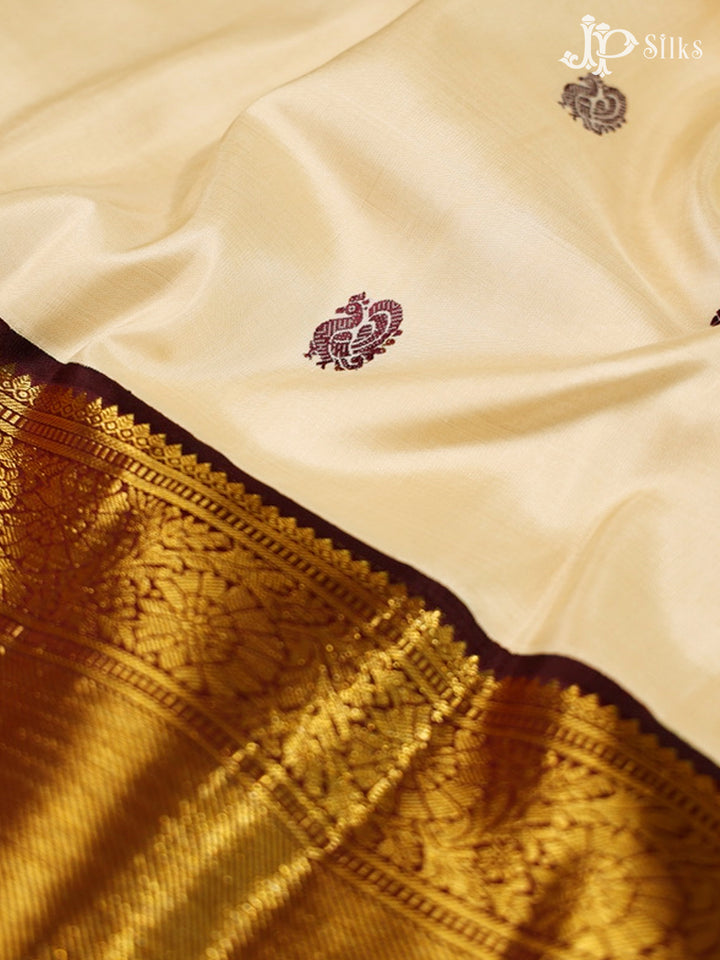Cream & Coffee Brown Bridal Kanchipuram Silk Saree - G833-view4