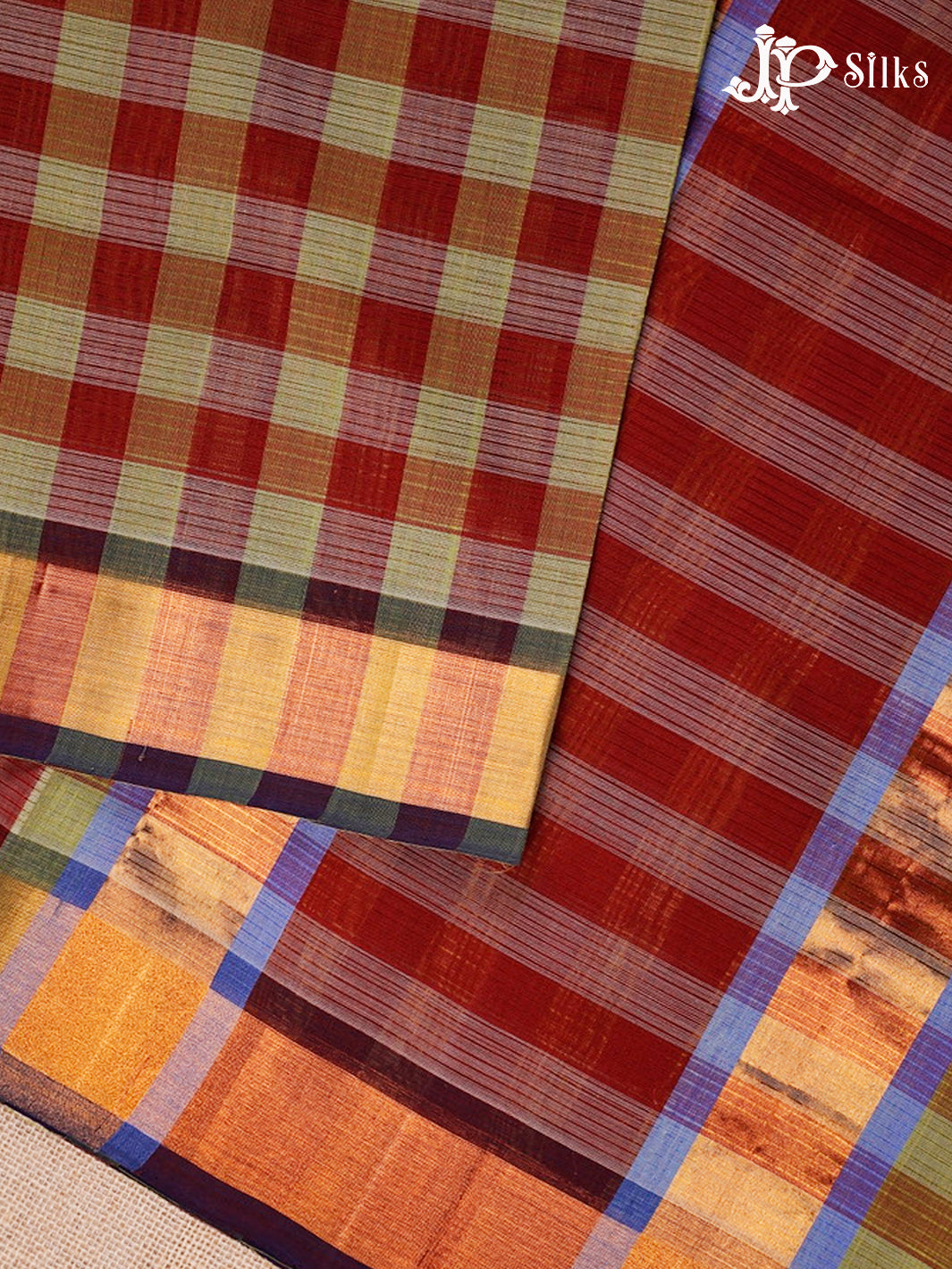 Maroon, Green And Light Red Venkatagiri Cotton Saree - D9925