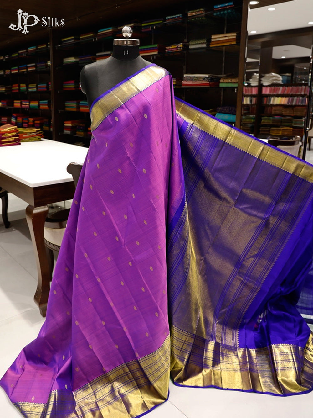 Blue Violet & Dark Blue Kanchipuram Silk Saree - G829-view-2