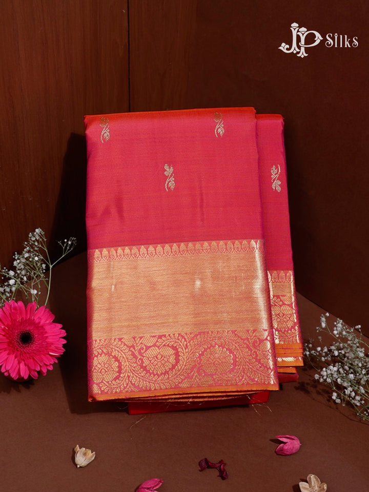 Reddish Pink & Golden Mustard Kanchipuram Silk Saree - F3373-view-1