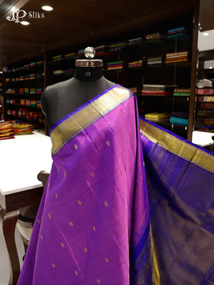 Blue Violet & Dark Blue Kanchipuram Silk Saree - G829-view-1