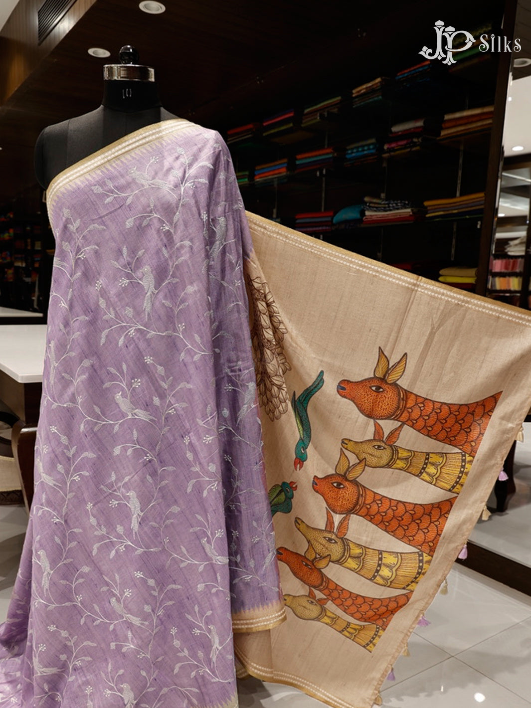 Light Purple & Beige Semi Tussar Silk Saree - G604