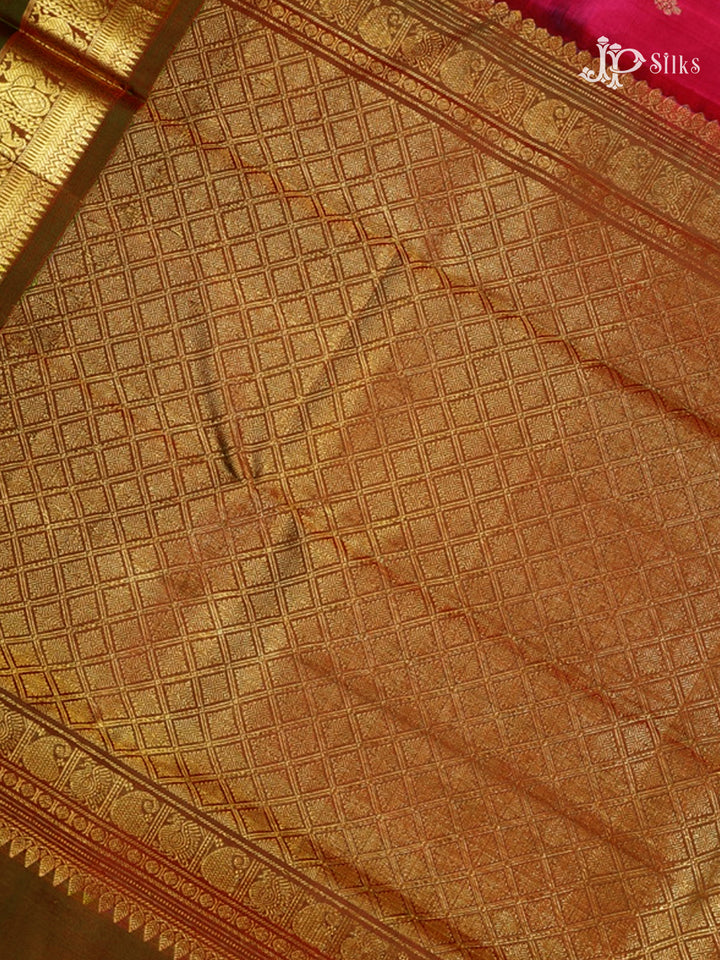 Rani Pink & Mandhulir Green Kanchipuram Silk Saree - D2215-view4