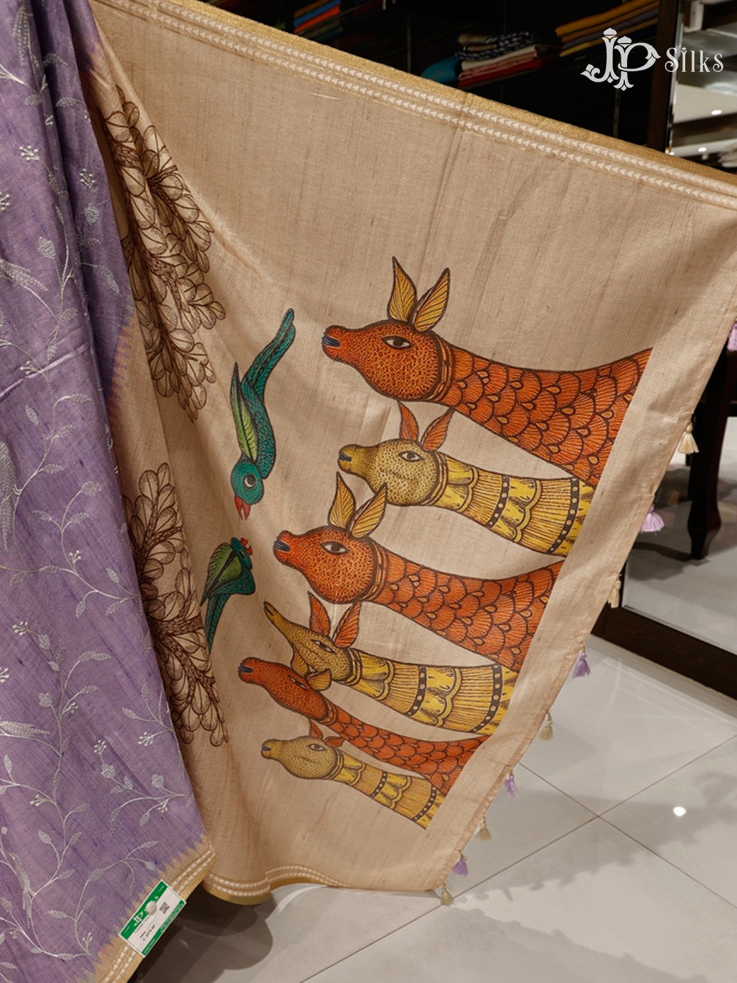 Light Purple & Beige Semi Tussar Silk Saree - G604