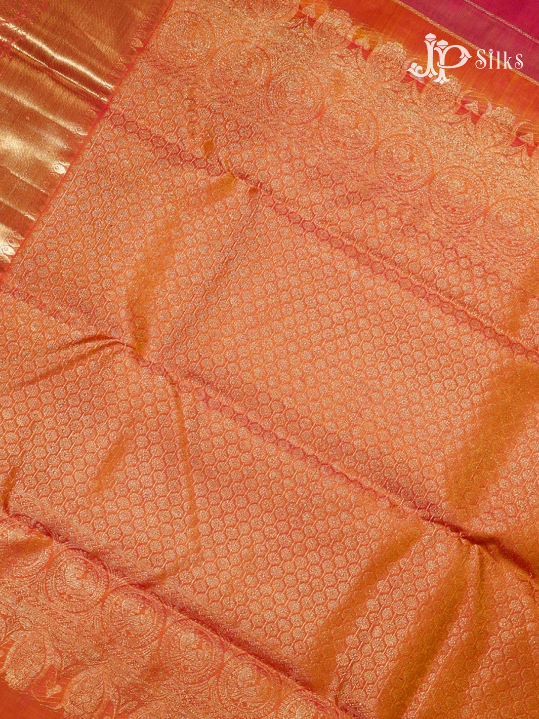 Reddish Pink & Golden Mustard Kanchipuram Silk Saree - F3373-view-6